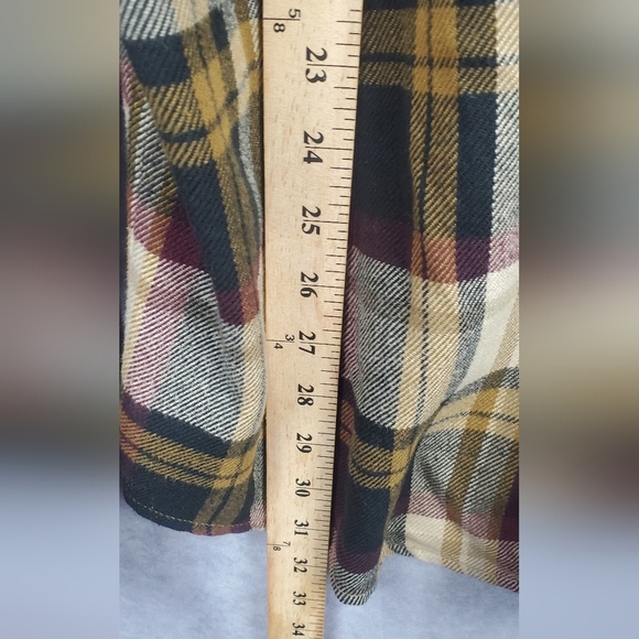 Prana‎ Flannel Shirt Adults Large Plaid Black Yellow Front Pockets Button Mens L - Picture 6 of 7